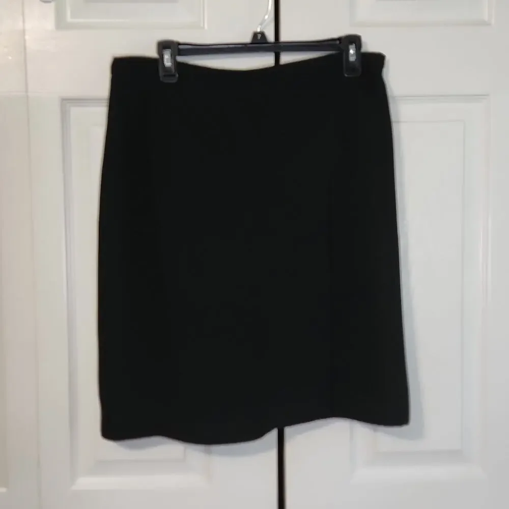 Vintage Women's Sport Collection Black Faux Wrap Skirt Size 14 Side Zip Academia
